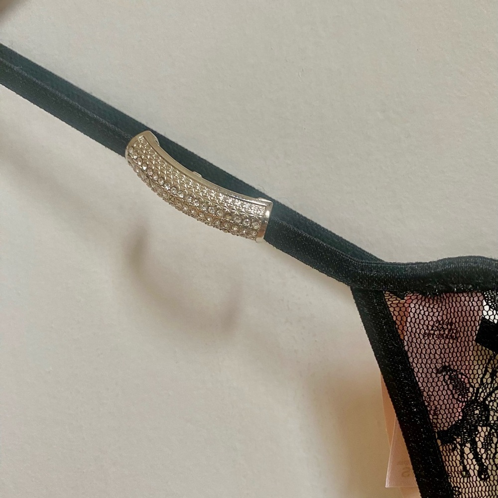 Victoria's Secret Black Floral Lace Thong with rhinstone detail. Very nice !